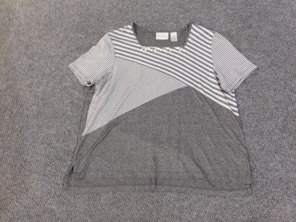 Alfred Dunner Top Grande Gris Rayas Mujer Geométrico Elástico Poliéster Jersey Foto 3 de 4