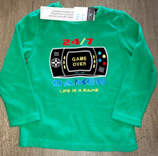 boys 3-4 NEW NWT green fleece GAMER PAJAMA TOP GAME OVER CUTE life is a game