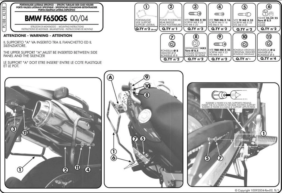 Kit de herrajes de carcasa lateral Givi PL188 para BMW F650GS y G650G 2000-2016 Foto 3 de 3