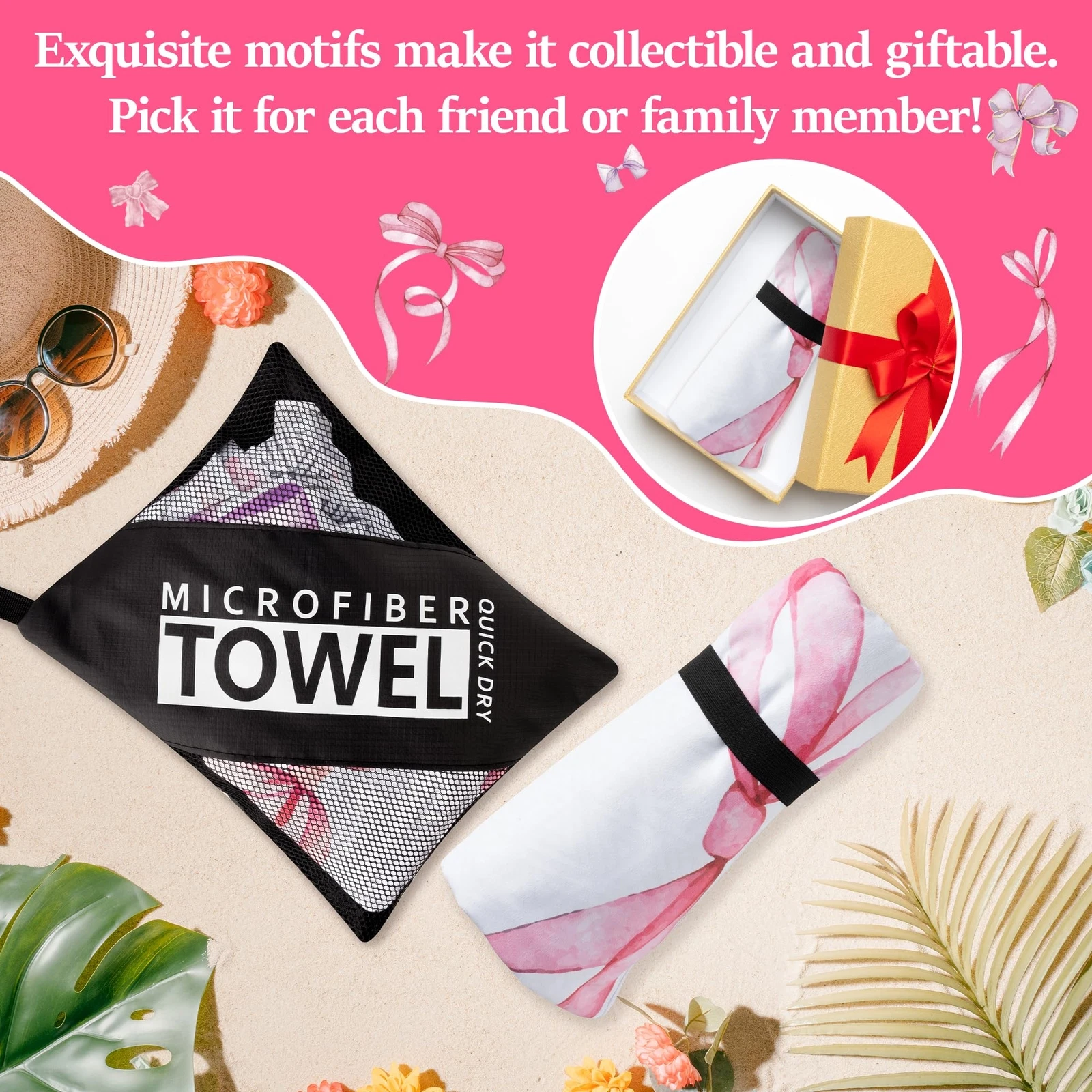 Polka Bow Oversized Beach Towel - Double-Sided Velvet Lightweight Pool Towel ...