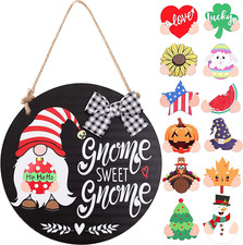 Interchangeable Seasonal Gnome Sweet Gnome Welcome Sign for Front Door Decor Woo