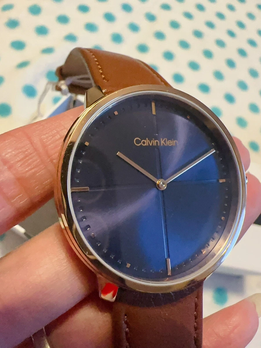 Calvin Klein Watch Leather Band Blue Dial Gold Tone Case New  display picture 1