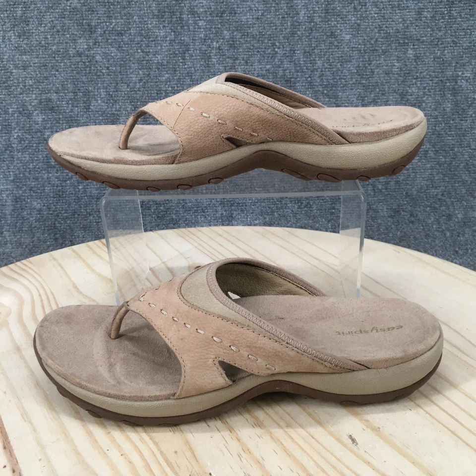 Sandalias Easy Spirit para mujer 9 M tanga hipster beige cuero puntera sin cordones Foto 2 de 4
