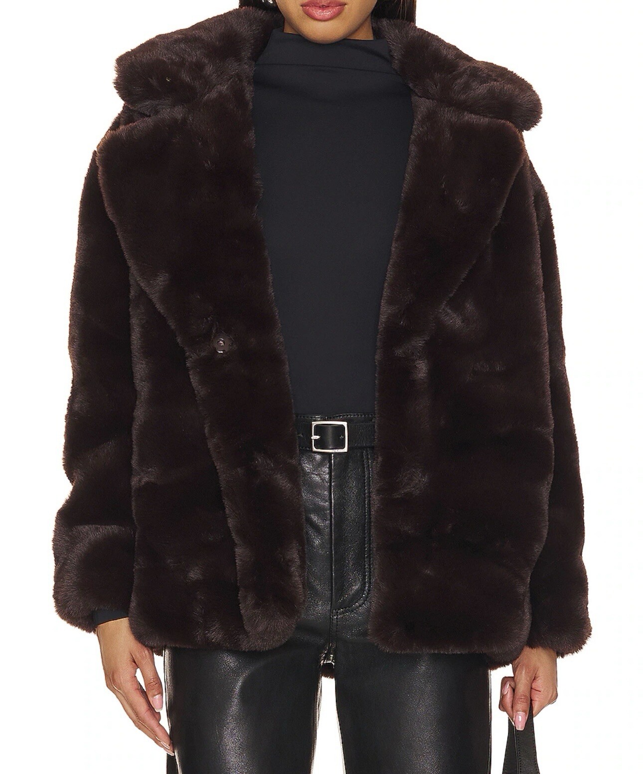 NWT Blanknyc Womens Faux Fur Coat Medium Soft Mob Wives Luxury Americano Brown