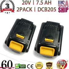 2Pack For DeWalt 20V 20 Volt Max XR 7.5AH Lithium-Ion Battery DCB206-2 DCB205-2