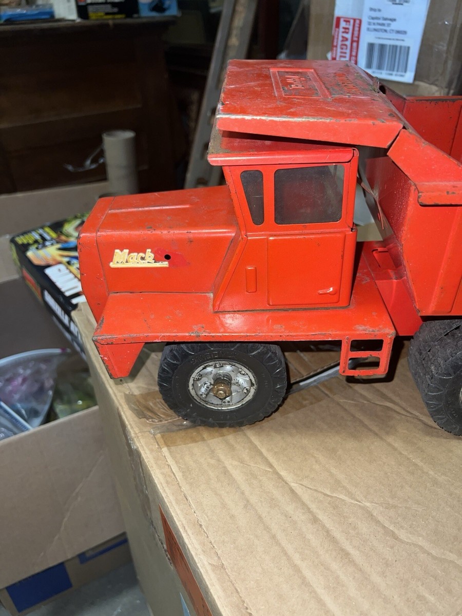 Vintage Buddy L Mack Hydraulic Dump Truck, Pressed Steel Toy Red