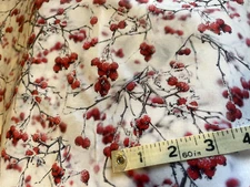 HOFFMAN WINTER'S WINGS WHITE FABRIC WITH TWIG BRANCHES RED BERRIES (BTY)