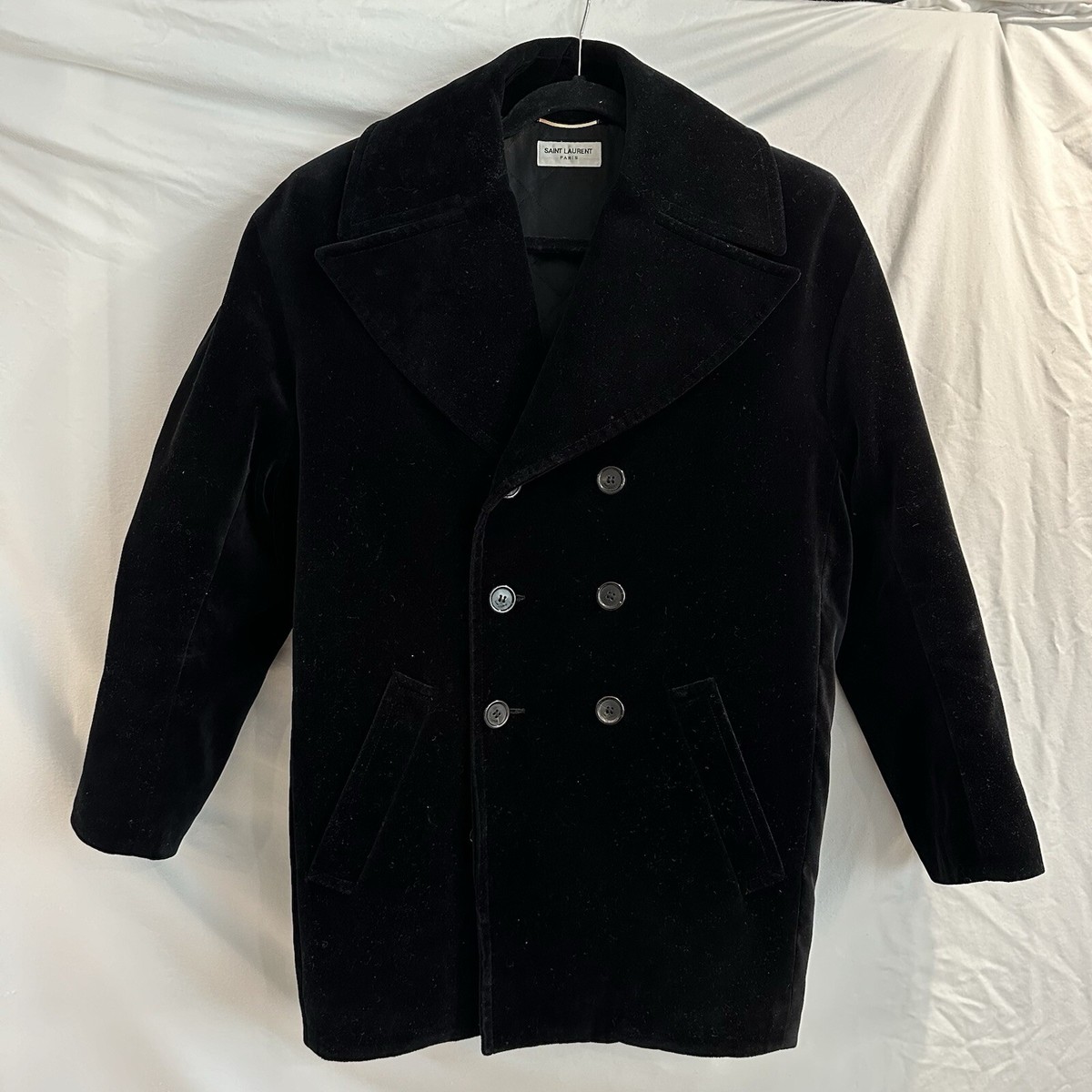 YSL SAINT LAURENT Black Velvet Crystal Double Breasted Coat