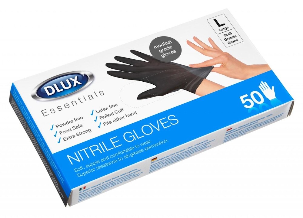 50 Nitrile Disposable Black Gloves - Large - 74266