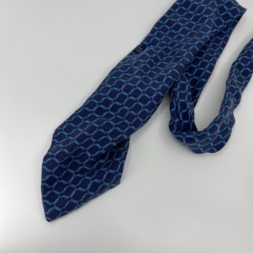 Vintage Hermes Cravat Tie Mens Blue Pure Silk Necktie Chains Paris France - Imagen 4 de 10