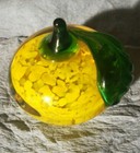 Apple Yellow Splatter paperweight Green Stem Art Glass Hand Blown Paperweight — photo 2