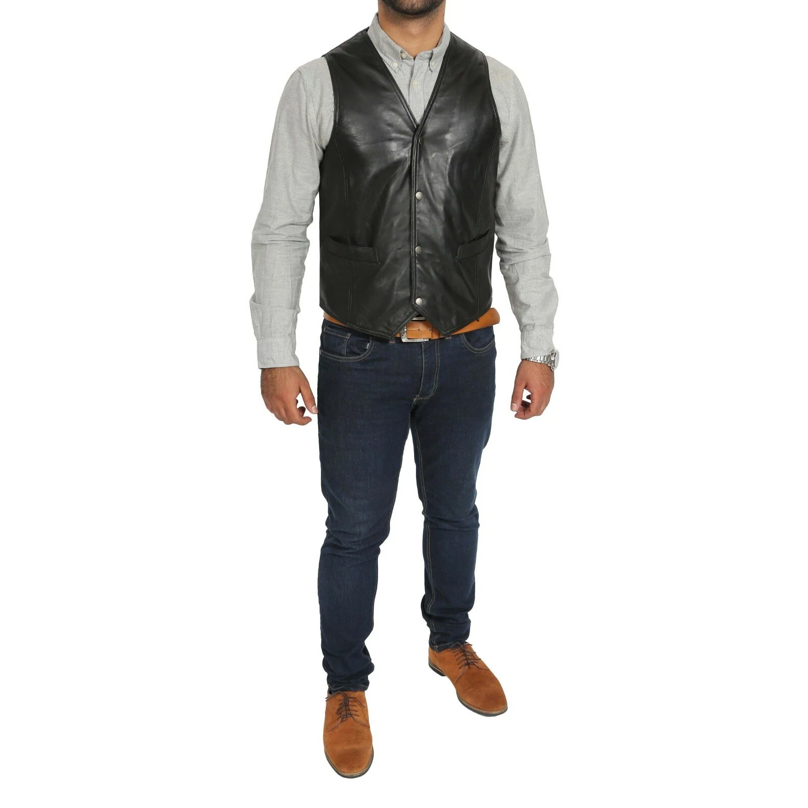 Men's Black Premium Leather Waistcoat