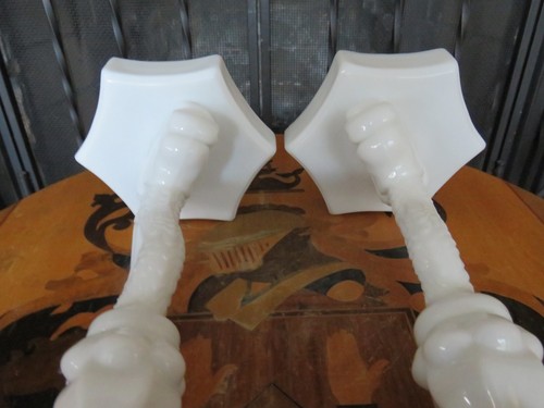 Westmoreland Milk Glass Dolphin Koi Fish 13" Shell Bowl & 9" Candle Holder Pair - Picture 23 of 24