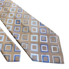 Croft  Barrow Beige Blue Woven Geometric Silk Tie Stain Resistant