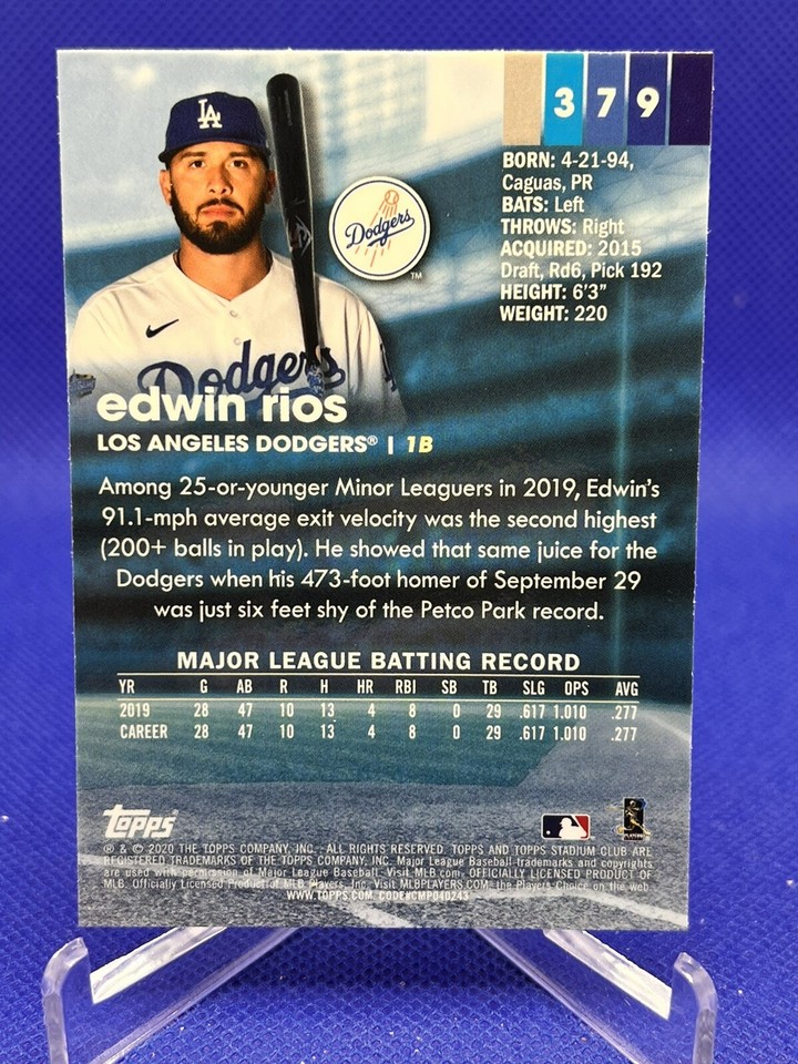 2020 TOPPS STADIUM CLUB CHROME EDWIN RIOS RC #379 DODGERS | eBay