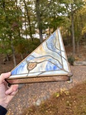 Large Triangular Hand Made Stained Glass Sectioned Box Signed