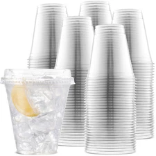 100 Clear 12 oz PET Cups with Sip Lids – Disposable for Cold Drinks