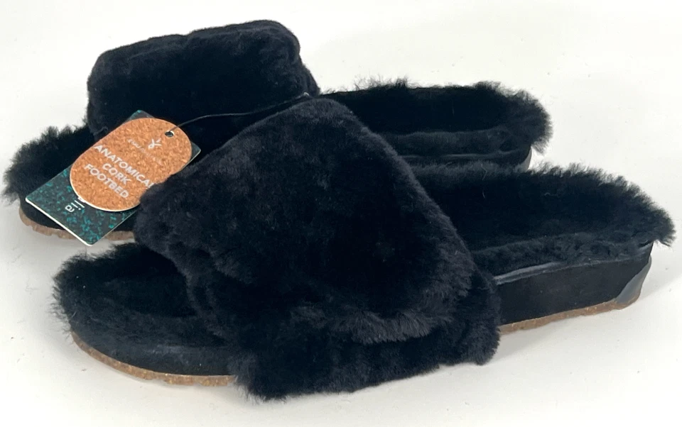 NUEVO EMU AUSTRALIA NEGRO MÚSICA AJUSTABLE PIEL DE OVEJA ZAPATILLAS ZAPATOS TALLA 11 Foto 4 de 4