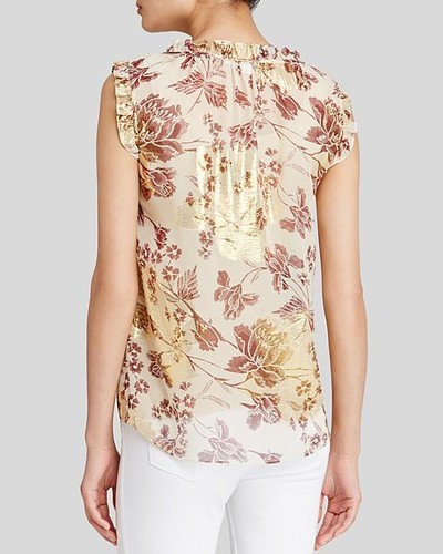 Diane von Furstenberg Raisin Calico Metallic DVF Rebekah Silk S/L Top $268 NWT 2 - Picture 2 of 10