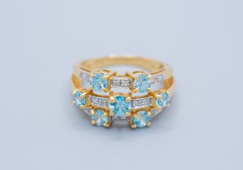 (MA5) Lady's 14K Two Tone Gold Diamond & Teal Stone Ring .40ct 4.2 Grams Size 6 - Picture 3 of 6