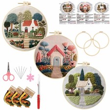 Cottage Embroidery Kit for Beginners Pre Stamped Countryside Needlework 6.3in