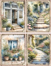 8 Cottage flowers shabby chic glossy blank fold out Note Card envelopes