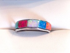 Vintage Native American Sterling Silver Multi Color Lab Opal Ring Size 8