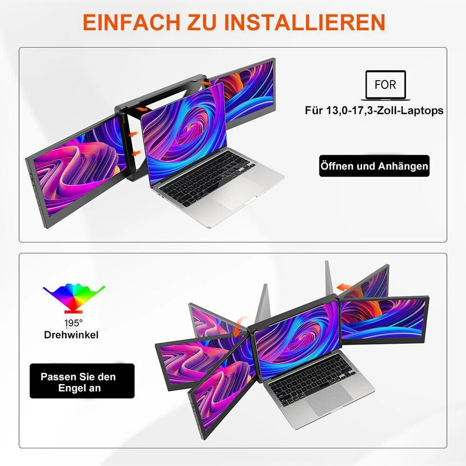 HD Dual Triple Tragbarer Monitor Extender Monitor Bildschirm für Laptop 13-17,3" - Bild 2 von 4