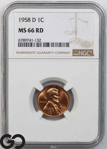 1958-D Lincoln Cent Wheat Penny, Lustrous RED, NGC MS 66 RD ** Flashy New Look!