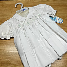 Vintage 70s Baby Girl White Floral Smocked Dress and Bloomers 9M Rosey Kids