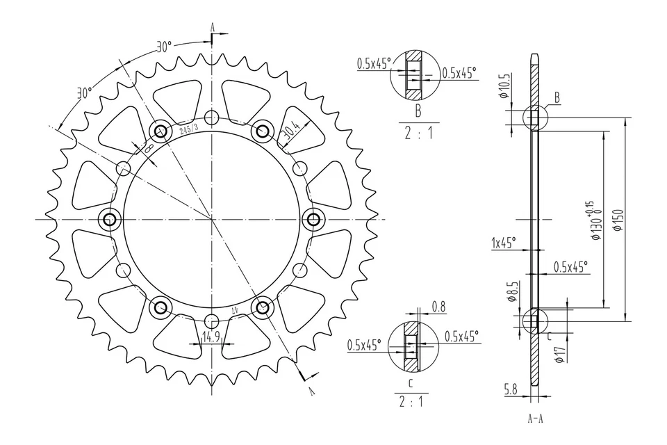 For Yamaha FZ6R 2009-2016 BikeMaster 965120 520 Series Rear Sprocket Foto 2 de 2