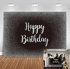 Black Silver Happy Birthday Backdrop Grey Glitter Photography 8x6 FT Decor