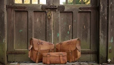 Real prestige Leather COMBO Motorcycle Saddle Bag Panniers Tool Pouch Side Bag