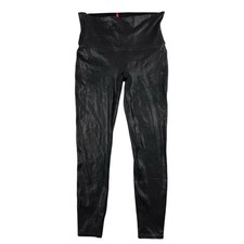 SPANX Women's Faux Leather Leggings Black High Waisted Size XL Shaping