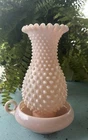 Fenton Hobnail Pastel Pink Milk Glass  Hurricane Candle Holder REVISED