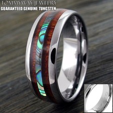 6/8mm Tungsten Men's Hawaiian Koa Wood Abalone Wedding Band Ring-Engraving TW