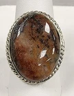 Vintage Sterling Silver 925 Large Oval Jasper Cocktail Ring Twisted Rope Sz 9.25