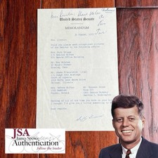 JOHN F. KENNEDY Senate Memorandum re: AUTOGRAPH PHOTOS Signed JACK * JSA