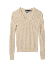 Genuine Polo Ralph Lauren Cable Knit Cotton V-Neck Sweater - Natural