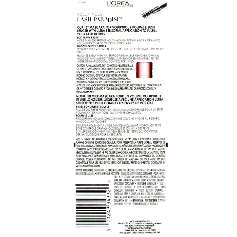 6 Pack L'Oreal Paris Voluminous Lash Paradise Mascara, Blackest Black 204, 0.... - Image 2 of 2