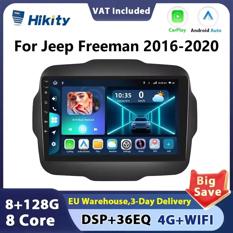 Autoradio Jeep Renegade 2016 2020 Carplay Stereo 2 Din Android 9 Pollici Auto FM - Immagine 2 di 4
