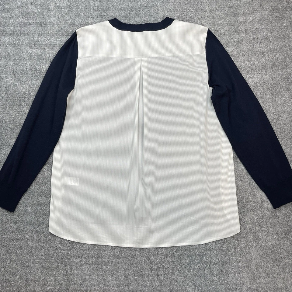 Camisa Suéter J Crew Para Mujer XL Mezcla Media Lana Merino Azul Marino/Gris Rayas Foto 2 de 4