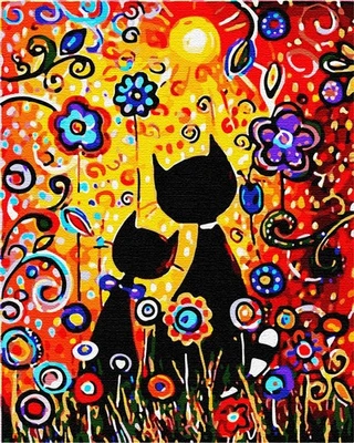 ARTNAPI Malen nach Zahlen auf Keilrahmen Gezeichnete Katzen Bild Ausmalen nach Zahlen