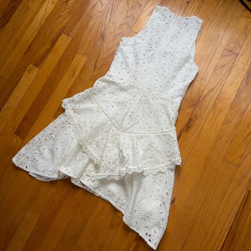 Robe sans manches neuve Lenon blanche à œillets dentelle volants à volants XS brunch mariée - Photo 8/11