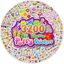 3D Puffy Stickers for Kids, Boys Girls Sticker Bulk with 3200 Small Stickers...