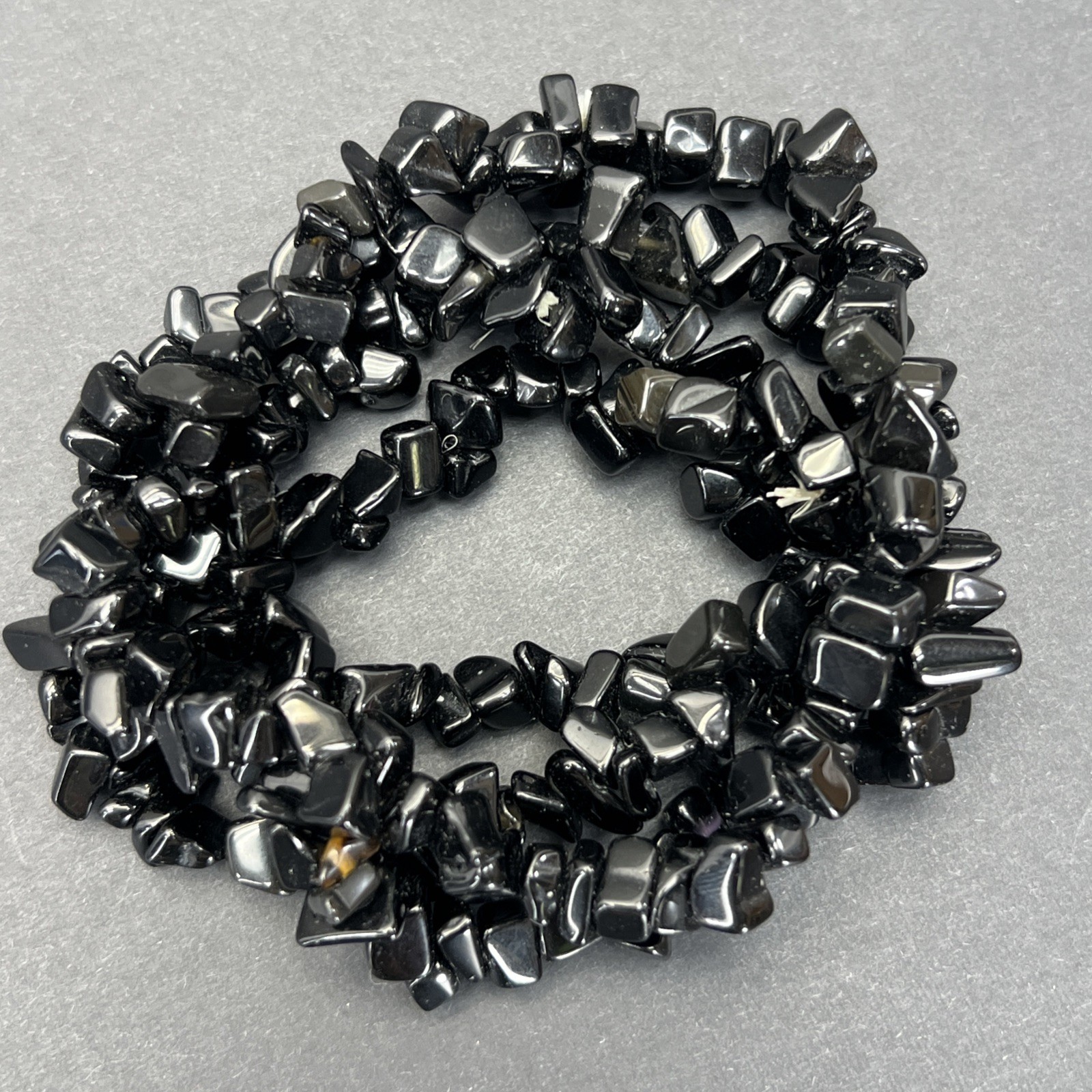4 Black Obsidian Stackable Stretch Bracelets Vint… - image 4
