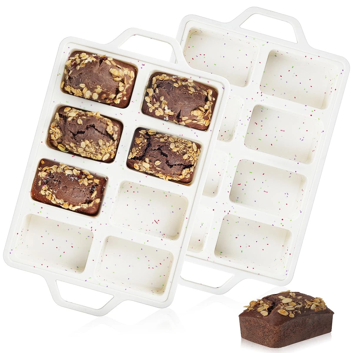 Mini Loaf Pans, Metal Reinforced Frame Silicone Bread Loaf Pans 8 Cavities No...