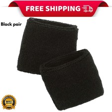 Black Wrist Sweat Band Cotton Terry Absorbent Elastic Protectiv 3-5 Day delivery
