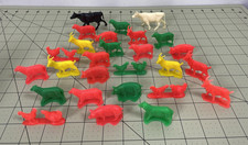 Lot 27 Vtg MARX Plastic Farm Animals red yellow green pig sheep chicken goat cow