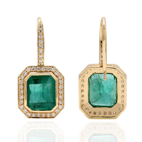 Orecchini pendenti goccia diamanti smeraldo 8,33 ct donna oro giallo 18 kt... - Foto 3 di 6